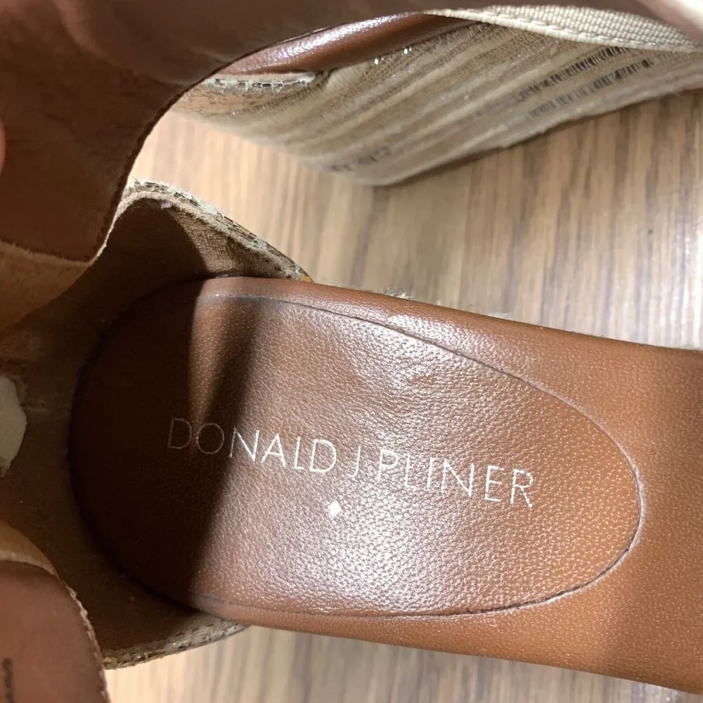 Donald Pliner Espadrille‎ Wedge Shoes 6.5 M Ankle Strap Sandals Beige Sequin